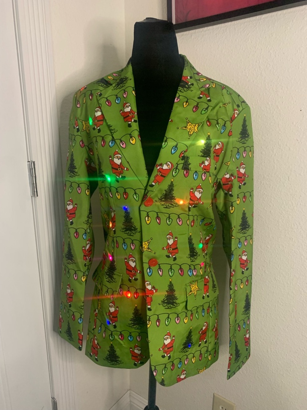 Men's Green Holiday Santa Print Blazer